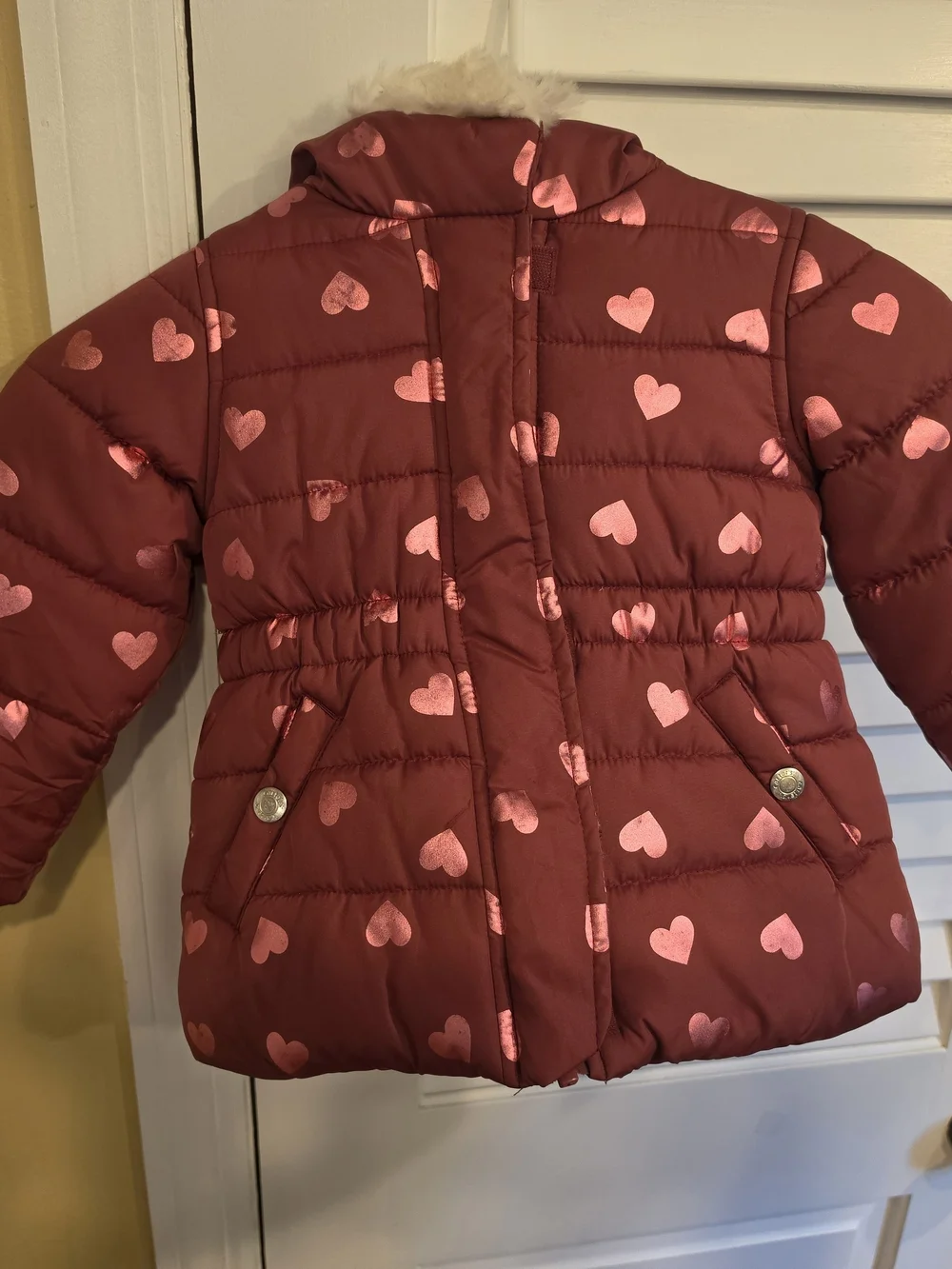 Girls' Heart-Print Puffer Jacket - Red